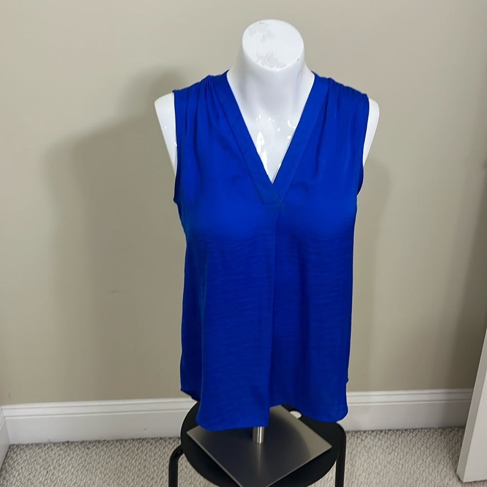 Vince Camuto Blue V-Neck Satin Blouse